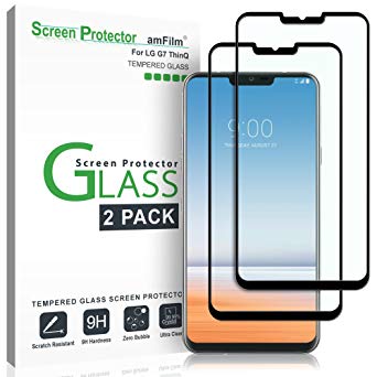 LG G7 ThinQ Glass Screen Protector, amFilm Full Cover Tempered Glass Screen Protector with Dot Matrix for LG G7 ThinQ (2 Pack, Black)