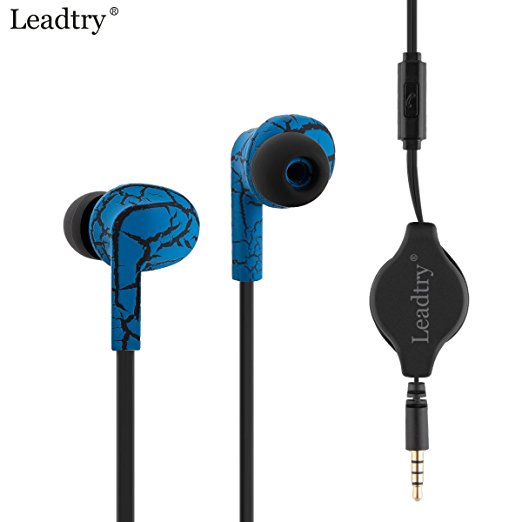 Leadtry SS-2 Retractable Headset In-Ear Sport Stereo Earbud Headphones Dynamic Crystal Clear Sound Ergonomic Comfort-fit Noise Insulating Built-in Mic Earphone (Blue)