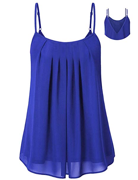 Cyanstyle Women's Pleated Chiffon Layered Camisole Sexy Summer Cami Tank Tops