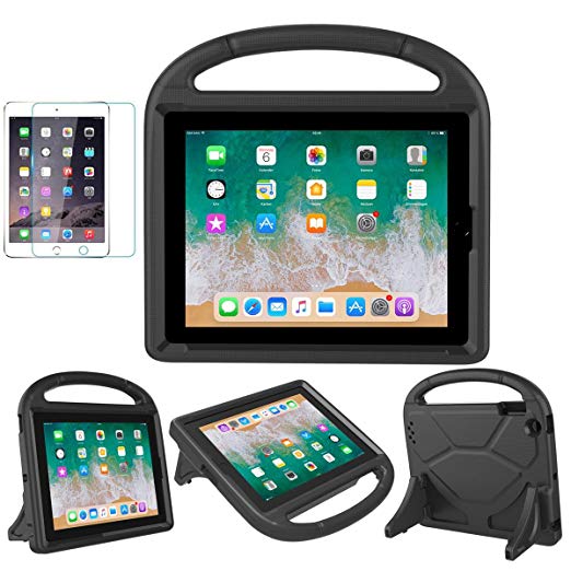 iPad 2/3/4 Kid-Proof Case - Soweiek Shockproof Protective Lightweight Handle Bumper Stand Cover with Screen Protector for Apple iPad 2nd,3rd,4th Generation 9.7 inch Tablet, Black