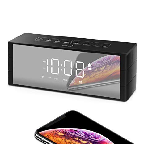 Bluetooth Speaker LED Display, ZealSound Wireless Speaker Clock Alarm, 10W Loud Sound with Bass, Large Dimmable LED Display, 4000mAH Long Battery 24 Hours Playtime for Home Party and Outdoor (Black)