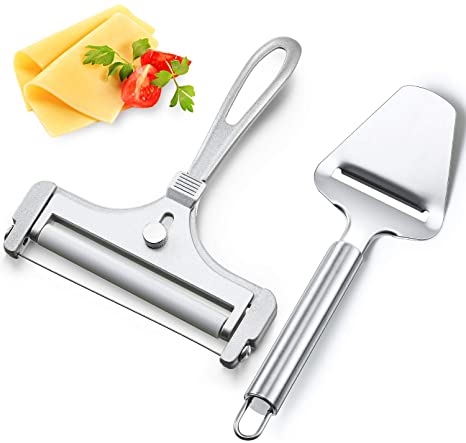 2 Pieces Adjustable Cheese Cutter Stainless Steel Wire Cheese Slicer Metal Cheese Knife with Cheese Slice Shovel Cheese Plane Tool for Soft/Semi Hard/Hard Cheese