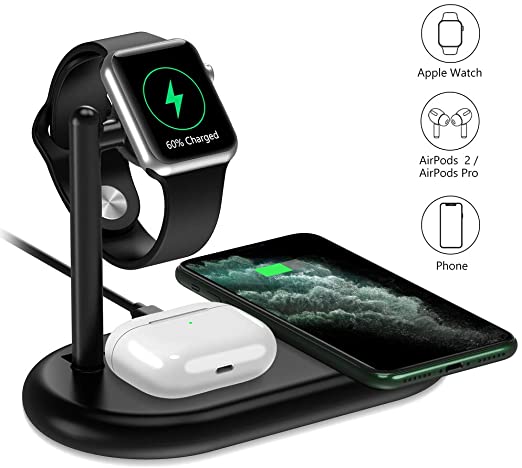 Yootech Wireless Charger, 3 in 1 Wireless Charging Dock Compatible with iPhone SE 2/11 Pro Max/XS/XR, Wireless Charging Pad for AirPods Pro, Charging Holder for iWatch 5/4/3/2(No iWatch Cable/Adapter)