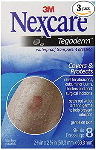 Nexcare Tegaderm Waterproof Transparent Dressing, 2-3/8 Inches X 2-3/4 Inches, 8 Count - Pack of 3