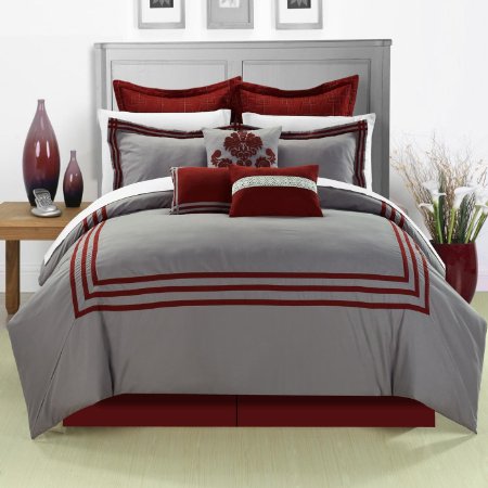 Chic Home 8-Piece Cosmo Embroidered Comforter Set Queen Red