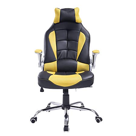 HOMCOM High Back Racing Style Ergonomic Gaming Chair With Armrest, Lumbar And Head Support - Yellow/Black