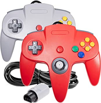 2 Pack Classic 64 Controller, iNNEXT Game pad Joystick for 64 - Plug & Play (Non PC USB Version) (Watermelon Red/Gray)