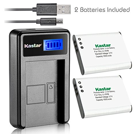 Kastar Battery (X2) & LCD USB Charger for Olympus LI-50B, LI-50C, Pentax D-LI92, DLI92, Panasonic VW-VBX090 and Olympus Stylus,Tough Series, Pentax Optio Series, Panasonic HX-WA03 WA2 WA20 WA3 WA301
