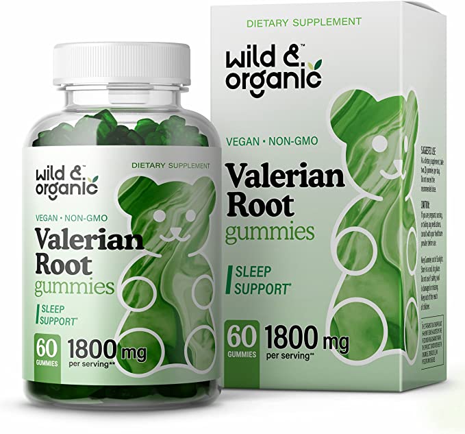 Wild & Organic Valerian Root Gummies - Natural Sleep Support & Stress Supplement - Promotes Relaxation & Calmness - Herbal Sleeping Aid w/ No Melatonin - Gluten Free Vegan - Apple Flavor 60 Chews