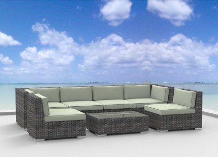 Urban Furnishingnet - OAHU 7pc Modern Outdoor Backyard Wicker Rattan Patio Furniture Sofa Sectional Couch Set - Beige