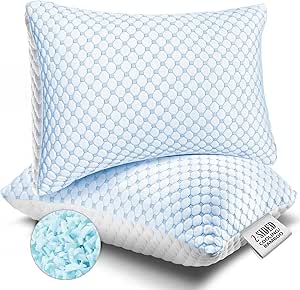 Nestl Cooling Pillows Queen Size Set of 2, Shredded Memory Foam Pillows 2 Pack, Gel Infused Cool Foam Pillow, Adjustable Pillow for Sleeping, Breathable Cooling Pillow, Washable Cool Bed Pillow Cover