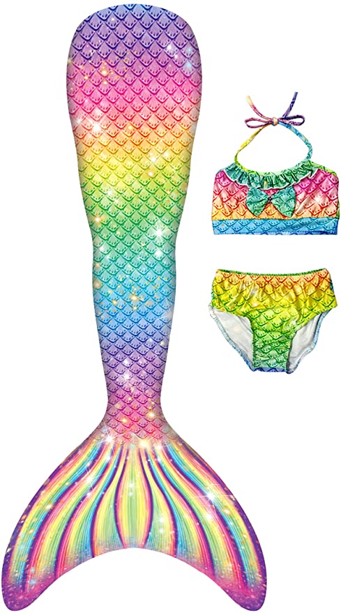 YORKING 3Pcs Girls Mermaid Costume Bikini Set Princess Cosplay Bathing Suit Mermaid Party 4-13Y