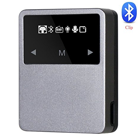 HONGYU Mini Clip Bluetooth MP3 Player 8GB FM Radio / Voice recorder / Pedometer/ Clock Support 20 Hours Continuous Playback Lossless Sports Music Player(Gray)