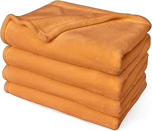 PHF Ultra Soft Fleece Blanket Queen Size, No Shed No Pilling Luxury Plush Cozy 300GSM Lightweight Blanket for Bed, Couch, Chair, Sofa Suitable for All Season, 90" x 90", Pumpkin Orange