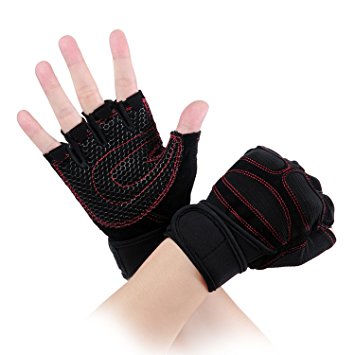 Exercise Gloves - Sport Mitten Gloves for Men Women Kids Fitness Heavy Duty Training Weight Lifting Croffit Palm Workout Half Finger Gym Boxing Gloves with Wrist Support