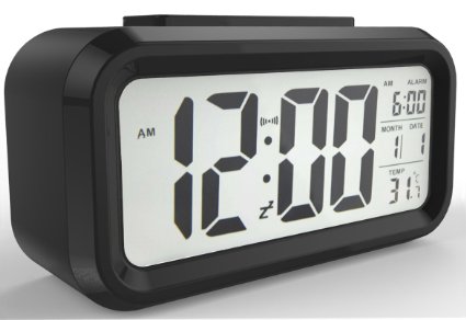 Gloue Digital Alarm Clock Battery Operated- Bedroom Clock- Temperature Display- Snooze and Large Display- Smart Night Lightwhite Backlight- Battery Operated Alarm Clock and Home Alarm Clockblack