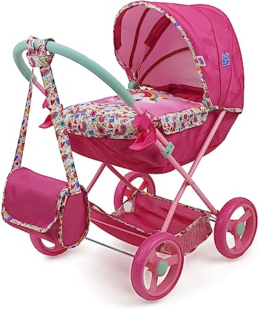 Baby Alive: Deluxe Classic Doll Pram - Pink & Rainbow - Includes Matching Handbag/Diaper Bag, Fits Dolls up to 18", Large Canopy, Storage Basket & Bassinet, Pretend Play for Kids Ages 3