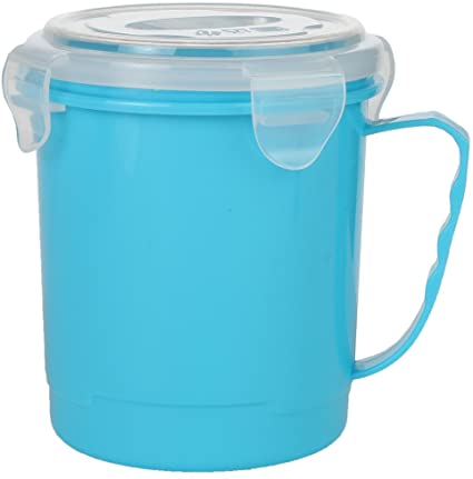 Home-X - Microwave Soup Mug with Secure Snap Close Vented Lid, 22 Ounce Mug Allows You to Heat and Eat Soups, Noodles, Hot Cereal and More in a Single Container, Blue