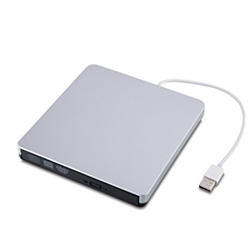 DVD-RW Drive ,USB 3.0 Portable External DVD/CD-RW Burner&Drive&Write With Built-in USB Cable For Apple Macbook, Macbook Pro, Macbook Air And Other Desktop & Laptop-Silver