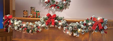 Collections Etc Lighted Christmas Frosted Pine Garland