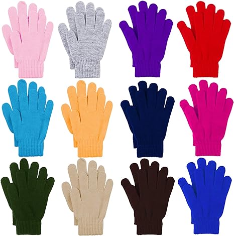 Cooraby 12 Pairs Winter Knitted Magic Gloves Stretchy Full Fingers Gloves for Men, Women or Teens