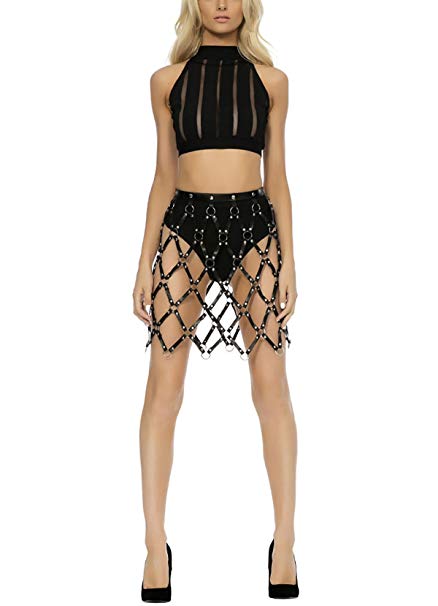 NE Norboe Women Adjustable Hollow Out Sexy Leather Weaved Skirts fashion body harness