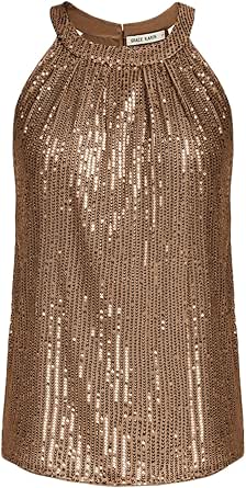 GRACE KARIN Sequin Halter Tops for Women Sleeveless Sparkly Shiny Tank Tops Ruched Flowy Sparkly Club Outfits Party Shirt