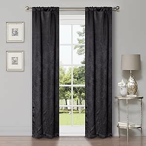 Superior Blackout Curtains, Room Darkening Window Accents, Sunblocking, Thermal, Modern Geometric Waves with Rod Pockets, Curtain Set of 2 Panels, 26 W X 84 L, Grey