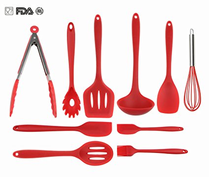 Silicone Kitchen Utensils Set By VIDEOTORG, Non Stick Cooking Utensils Heat Resistant Baking Spatula Hygienic Antibacterial Safety Health Silicone Kithcen Tools For Cooking (10 Pieces)