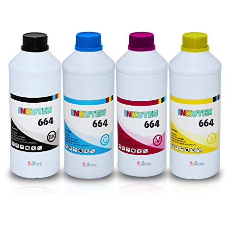 INKUTEN Refill Ink Bottles for 664 T664 cartridge Expression EcoTank ET-2500 ET-2550 WorkForce EcoTank ET-4500 ET-4550 (250ml per color) Made in the USA