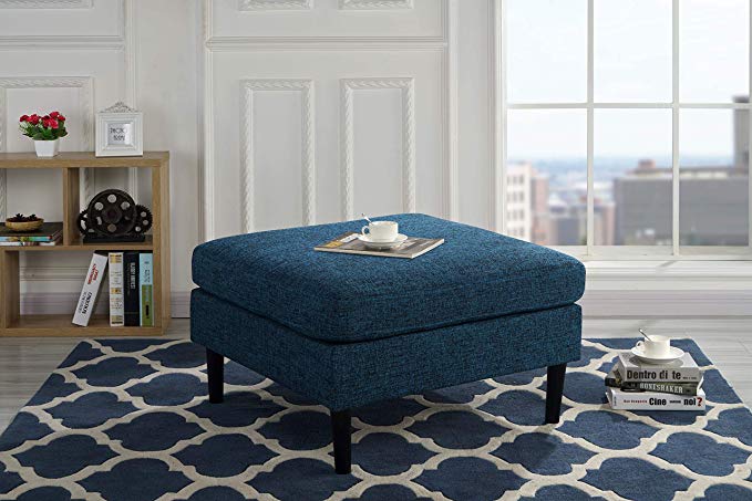 Casa Andrea Milano Modern Living Room Accent Linen Fabric Ottoman (Blue)