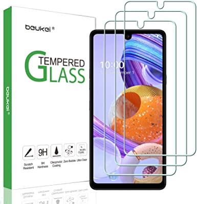 (3 Pack) Beukei Compatible for LG K71 Screen Protector Tempered Glass, 9H Hardness, Anti Scratch, Bubble Free