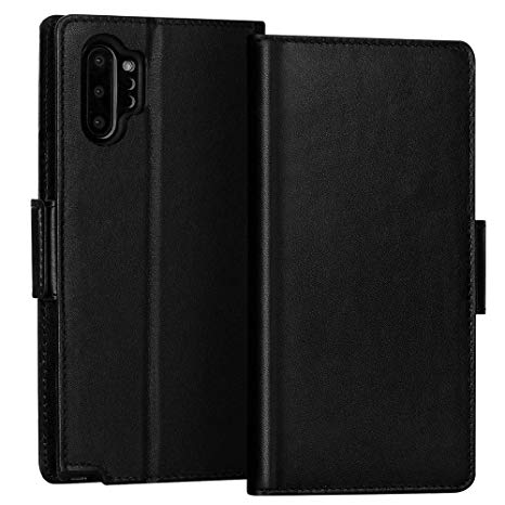 FYY Samsung Galaxy Note 10 Plus Case/Galaxy Note 10 Plus 5G Case Luxury Cowhide Genuine Leather [RFID Blocking] Wallet Case with Kickstand and Card Slots for Galaxy Note 10 Plus/Note 10 Plus 5G Black