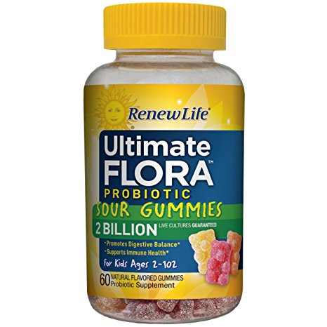 Renew Life Probiotic Sour Gummies, Ultimate Flora, 2 Billion, 60 Gummies