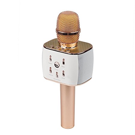 VERKB Wireless Microphone Karaoke Pro, 3-in-1 2600mAh Bluetooth Aluminium Alloy Karaoke machine KTV for Apple iPhone Android Smartphone or Pc(Rose Golden)