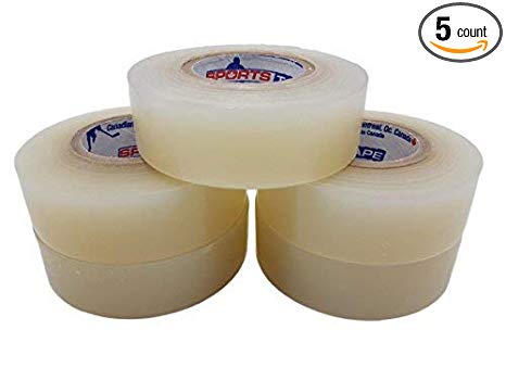 Clear Hockey Tape. Water resistant, rips easily, 5 Pack. SportsTape - Made in North America.