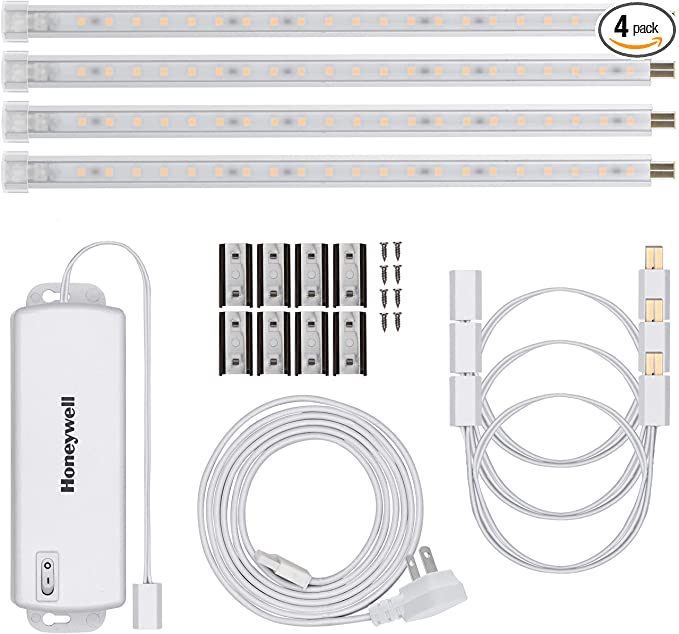 Honeywell White 10in. Linkable LED Bright, 4 Pack, 1360 Lumens, 2700K Warm, Low Voltage, Under Cabinet, Strip Light, Flat Plug, 44417