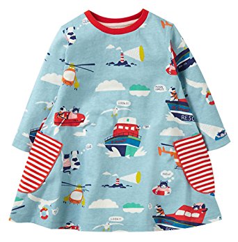 Fiream Girls Cotton Casual Longsleeve Cartoon Dresses