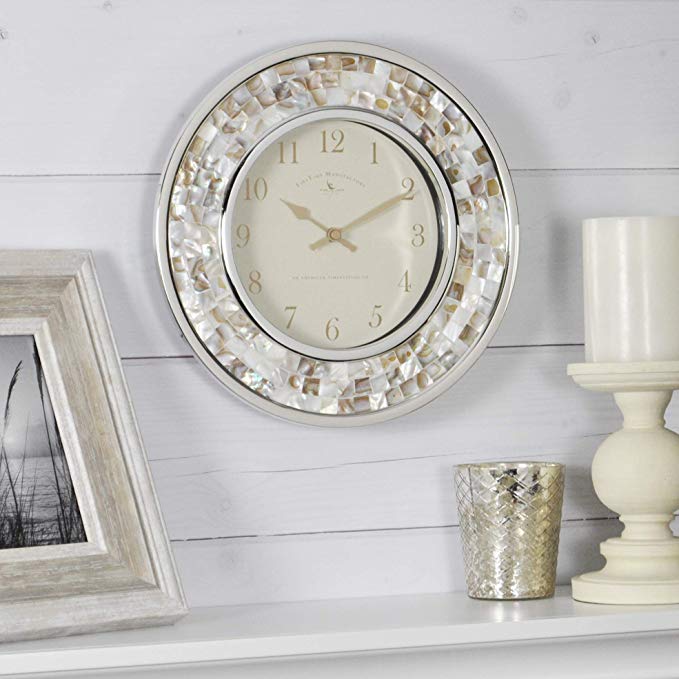 FirsTime & Co. 00145 Pearl Mosaic Wall Clock, 10.25", White/Silver