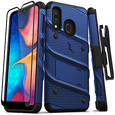 ZIZO Bolt Series Samsung Galaxy A20 Case | Heavy-Duty Military-Grade Drop Protection w/Kickstand Included Belt Clip Holster Tempered Glass Lanyard Galaxy A50 - Blue