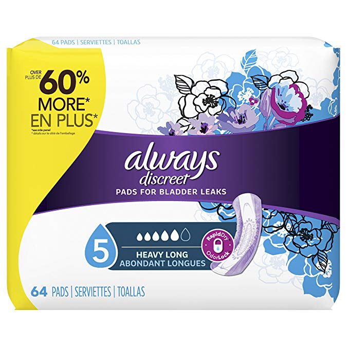 Always Discreet, Incontinence Pads, Maximum, Long Length, 64 Count
