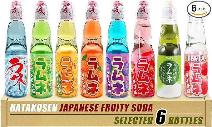 Hatakosen Japanese Ramune Soda Fruity Flavor Gift Set 200ml (6 Bottles)