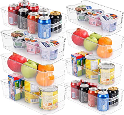 Set of 8 Refrigerator Pantry Organizers-Includes 8 Organizers (4 Large & 4 Small Drawers)-Stackable Organizers for Freezers,Kitchen Countertops and Cabinets-BPA Free Clear Plastic Pantry Storage Racks