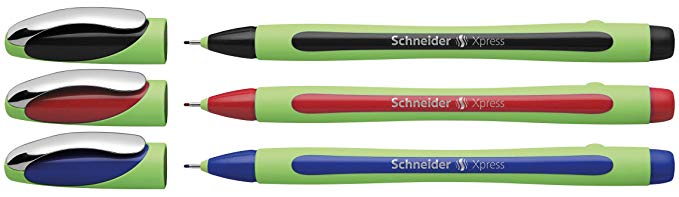 Schneider Xpress Fineliner 0.8mm Porous Point Pen, Black/Red/Blue, Pack of 3 Pens (190093)