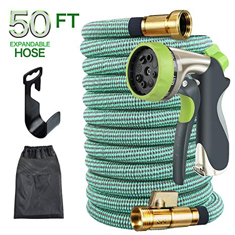 Begleri Expandable Garden Hose 50ft Flexible Water Hose with 10 Function Spray METAl Nozzles, Durable and Lightweight Expanding Hose with 3/4 Solid Brass Fittings, Extra Strength Fabric