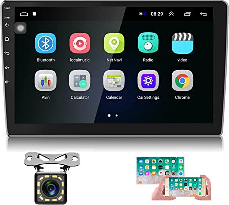 Hikity 10.1 Inch Android Car Stereo with GPS Double Din Car Radio Bluetooth FM Radio Receiver Support WiFi Connect Mirror Link for Android/iOS Phone   Dual USB Input & 12 LEDs Backup Camera