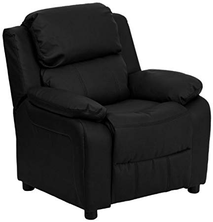 Flash Furniture BT-7985-KID-BK-LEA-GG Deluxe Heavily Padded Contemporary Black Leather Kids Recliner with Storage Arms