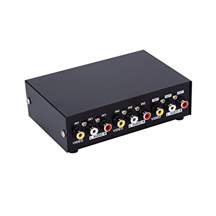 AuviPal 2-Port RCA AV Switcher 2 Input 1 Output Composite Video L/R Audio Selector Box for 2 Media Players DVDs TV Boxes Share 1 TV