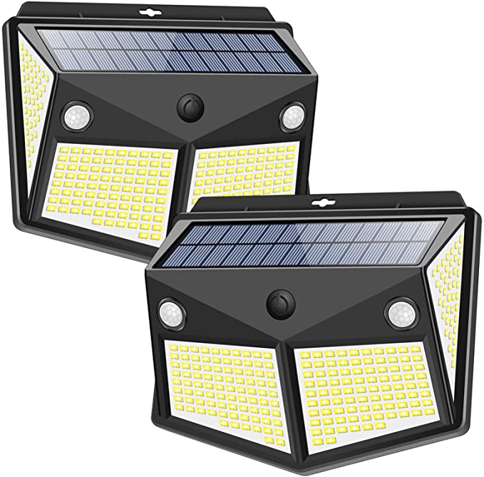 ZEEFO Solar Lights Outdoor 260LED, Wireless Double Solar Motion Sensor Lights with 300 Degrees Sensor Angle, IP65 Waterproof Solar Security Light for Porch Garden Pathway Yard Fence Garage Deck (2 Pack)