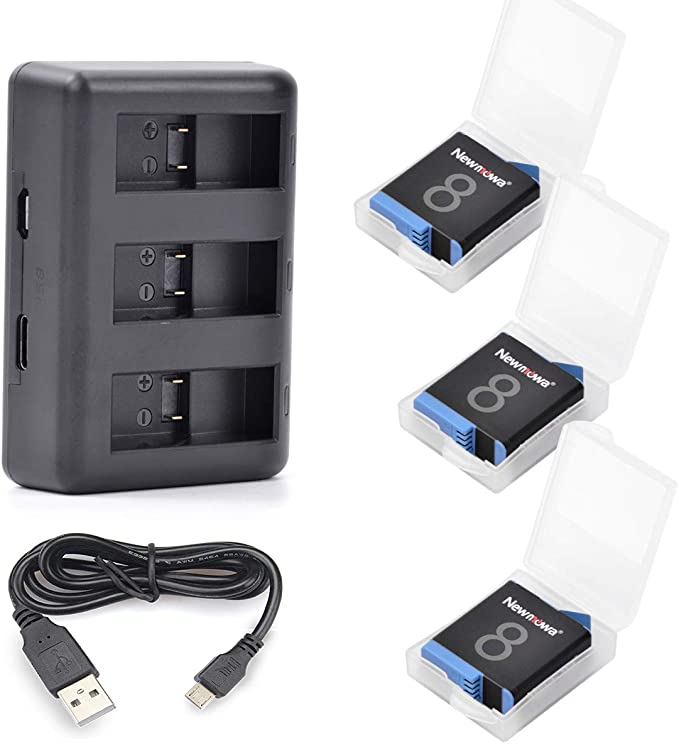 Newmowa Replacement Battery (3-Pack) and 3-Channel Charger for GoPro Hero 8